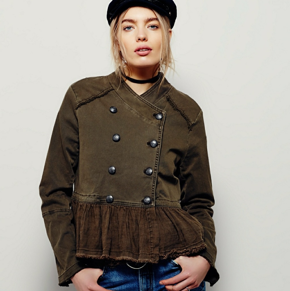 Free People Flared Hem Military Jacket Size XS